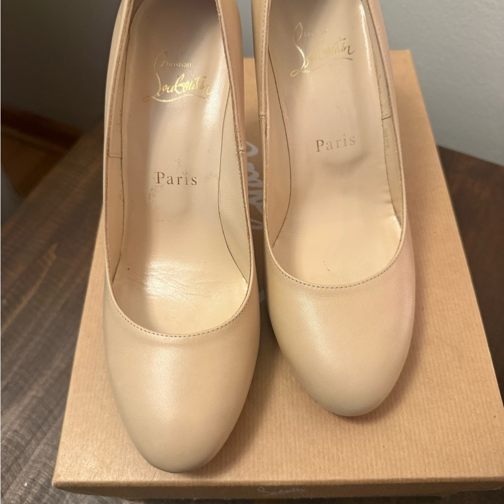 Christian Louboutin Nude Leather Round-Toe Pumps